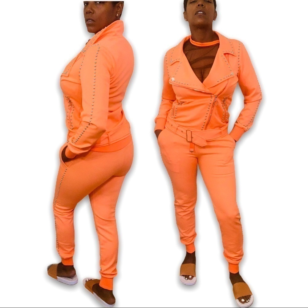ORANGE STUDDED MOTOR JACKET